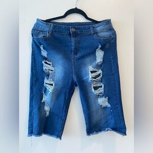 Distressed Denim Bermuda Shorts